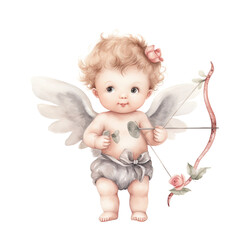 Fototapeta premium Watercolor Cute Cupid Clipart PNG, cute angle PNG, Valentine Cupid with Bow, Romantic Cupid Digital download, Love cupid, Cute Cherubs Cupids, angel illustrations, Cherubs art wedding, cupid wedding 