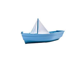 a blue toy boat with a sail