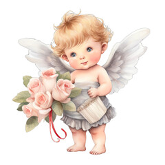 Fototapeta premium Watercolor Cute Cupid Clipart PNG, cute angle PNG, Valentine Cupid with Bow, Romantic Cupid Digital download, Love cupid, Cute Cherubs Cupids, angel illustrations, Cherubs art wedding, cupid wedding 