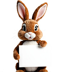 Obraz premium cute stuffed bunny holding a empty sign isolated against transparent background 