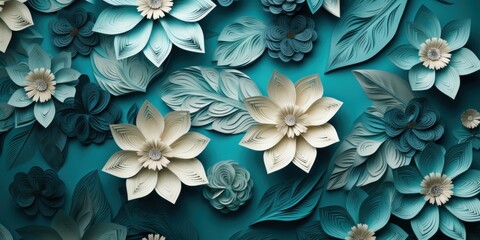 Teal pastel template of flower designs with leaves and petals --arTeal pastel template of flower designs with leaves and petals