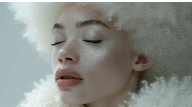 Portrait of an albino African girl with white hair close-up