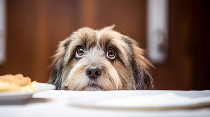 Naklejka na ściany i meble dog begging for food at the table