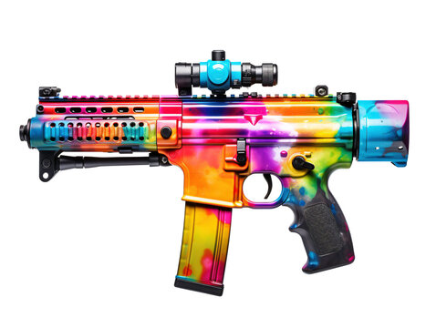 a colorful gun with a scope