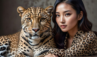 Asian woman with a leopard 
