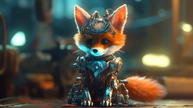 Colorful fox robot steampunk cartoon technology animal pictures