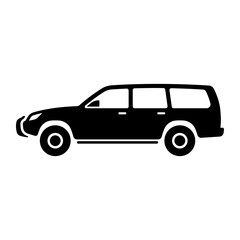 Car icon. SUV. Off-road vehicle. Black silhouette. Side view. Vector simple flat graphic illustration. Isolated object on a white background. Isolate.