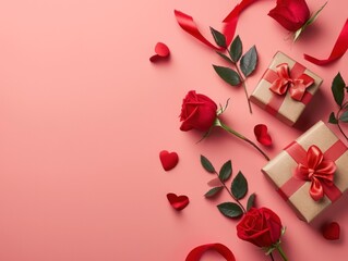 Captivating Valentine Mockup with Roses, Hearts, and a Thoughtful Gift - A Digital Delight of Love, Romance, and Celebrations. Generative AI
