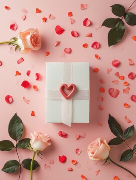 Captivating Valentine's Day Mockup Image - Romantic Love Celebration with Roses, Gifts, and Affectionate Emotions for February, Perfect for Marketing, Cards, and Social Media. Generative AI