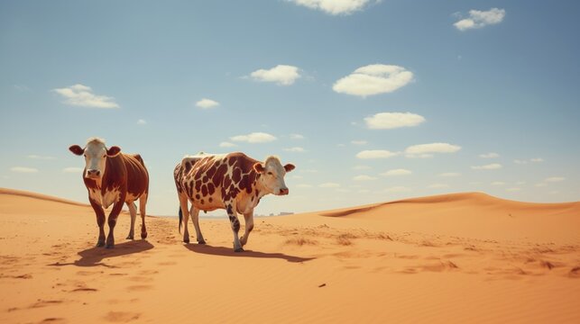 Cow walking desert sand field landscape photography