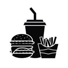 Fast food and drink icon. Burger, french fries bag and glass of drink. Vector on transparent background
