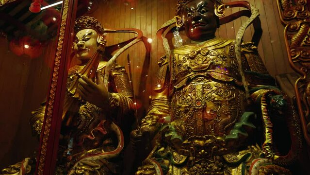 Chinese New Year, Chinese lantern and decorations, statues in Bangkok Chinatown temple