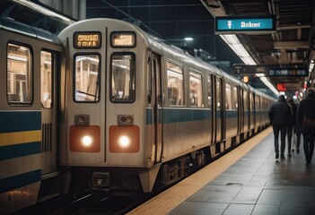 Obraz premium Blurred people on subway platform leaving the train