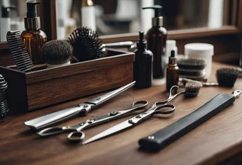 Rolgordijnen various barbershop implements in order © Алексей Ковалев