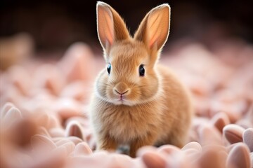 Adorable fluffy rabbit sitting and looking at the camera with copy space. Easter
