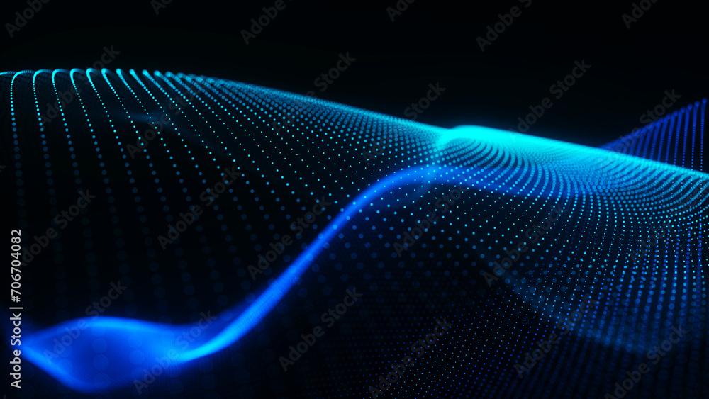 Poster technology background . futuristic point wave. abstract digital wave of particles. dark background. 