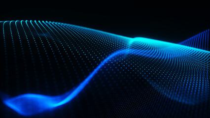 Technology background . Futuristic point wave. Abstract digital wave of particles. Dark background. Connection structure. 3d