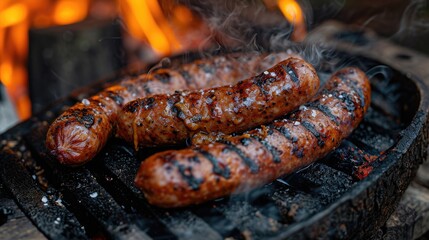 kovbasa (Ukrainian sausage), sizzling with grill marks, adorned with a splash of mustard, rustic tavern setting