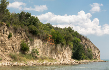 Bulgaria. The Black Sea coast. Cape, sedimentary rocks, coastline.