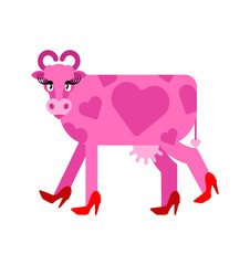 Love cow. A COW with hearts is a symbol of love and fidelity. Illustration for February 14th. Valentine's Day. Valentine's Day