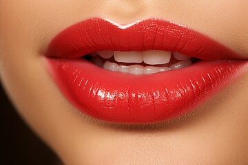 Fototapeta premium Sensual Red Lips and Empty Space for Text, Makeup and Beauty Concept