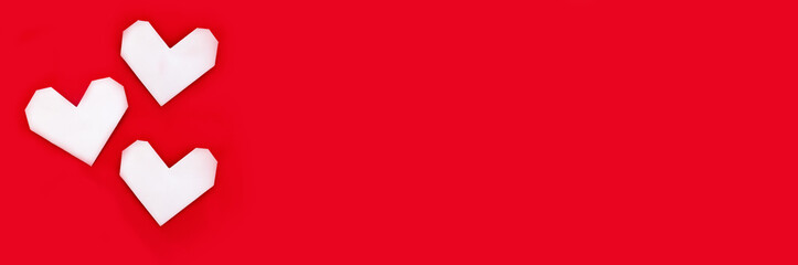 origami heart, bright red background, valentine's card, Copy space