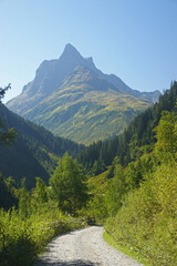 Fototapeta na wymiar The panorama of Malfontal valley, Pettneu am Arlberg, Austria