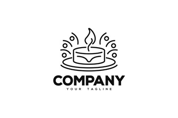 Logo design of a cute candle decorated green leaves on each side of the candle.