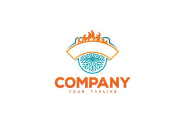 Creative logo design depicting a shiled with fire and ice inside. 