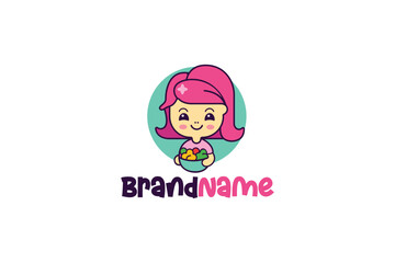 Creative logo design depicting a cute little cook girl. 