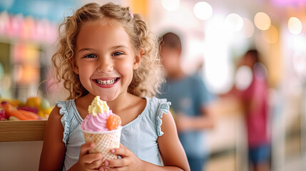Adorable toddler girl joyfully enjoying an ice cream treat. - Powered by Adobe