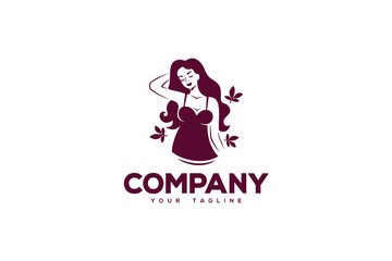 Lingerie Store is a logo design of a beautiful woman with long hair wearing a nightgown in purple color.	