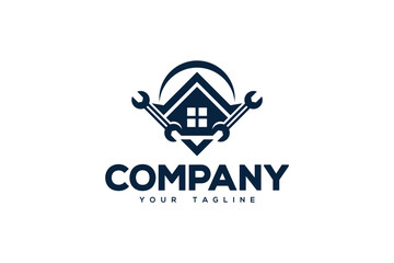 Creative logo design depicting a house with tools incorporated in the design.  - obrazy, fototapety, plakaty