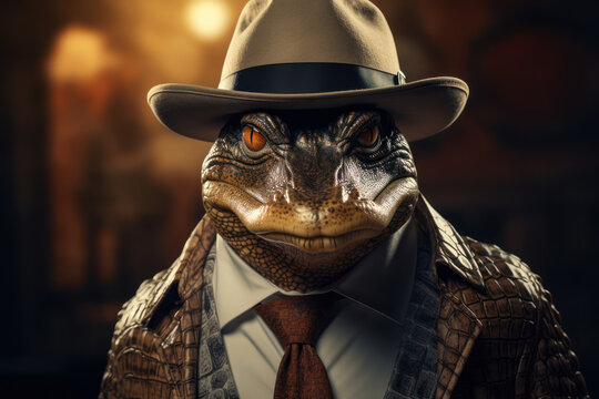 A platypus wearing detective attire and solving a mystery, portraying the amusing adventures of detective monotremes. Concept of platypus detectives. Generative Ai.