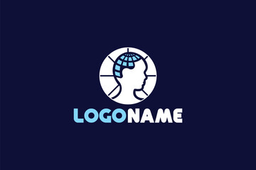 Fototapeta premium Creative logo design depicting a person with the head shaped like earth.