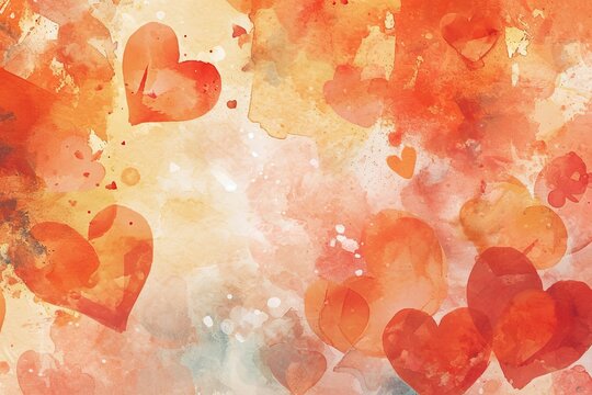 Valentine's day watercolor background with hearts. Image in Peach Fuzz Color