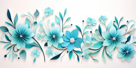 Fototapeta na wymiar Turquoise pastel template of flower designs with leaves and petals