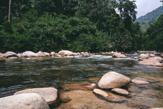 Beautiful scenic river flowing at Sungai Kampar, Gopeng, Perak