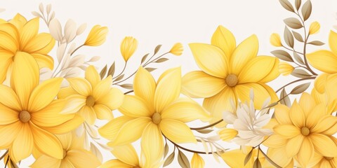 Fototapeta na wymiar Yellow pastel template of flower designs with leaves and petals