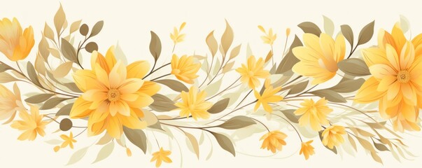 Yellow pastel template of flower designs with leaves and petals