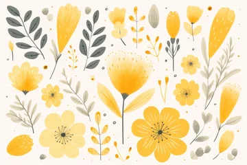Stof per meter Yellow pastel template of flower designs with leaves and petals © Lenhard