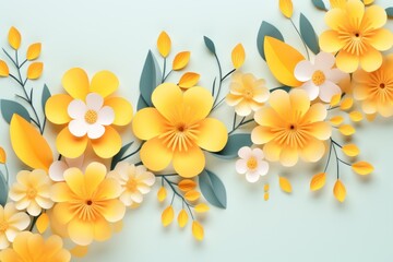 Yellow pastel template of flower designs with leaves and petals