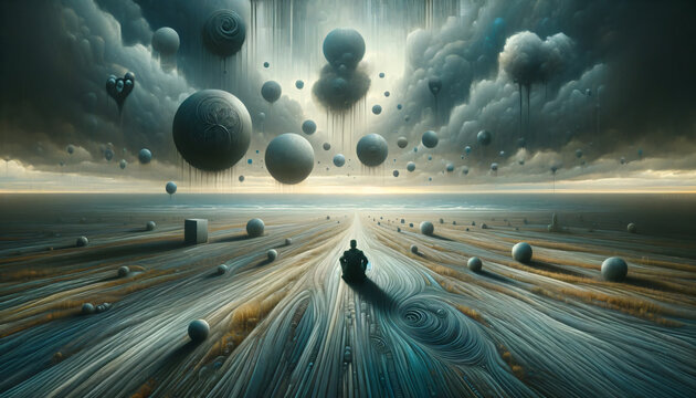 A surrealist depiction of depression and sadness. The image should evoke a sense of melancholy and introspection, Created by using generative AI tools