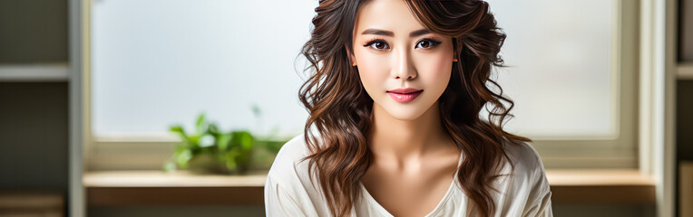 Portrait of a studious Asian girl in a crisp blouse