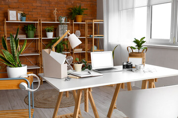 Interior of home office with workplace
