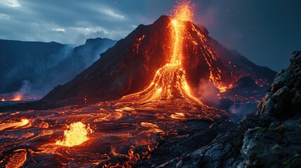 Volcanic eruption. Concept of natural cataclysms - obrazy, fototapety, plakaty