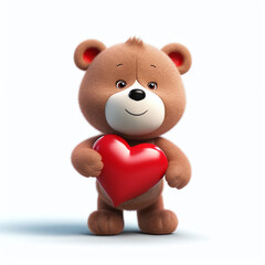 3d realistic cute Teddy bear holding big red heart. Romantic gift for Valentine's day or Love Celebration.
