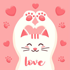 vector illustration cat, paws, heart