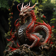 chinese dragon statue. Chinese new year Red Wooden Dragon.