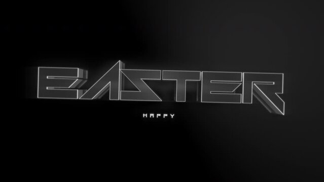 A stylized, modern font in glowing white letters against a black background spells Easter in this black and white image